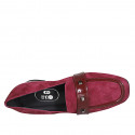 Mocasin con punta cuadrada y tachuelas para mujer en gamuza y charol granate tacon 3 - Tallas disponibles:  33, 35, 42, 43, 45
