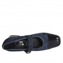 Mary Jane pour femmes en daim et cuir verni bleu avec courroie elastique talon 4 - Pointures disponibles:  35