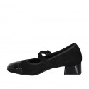 Mary Jane da donna in camoscio e vernice nera con cinturino elasticizzato tacco 4 - Misure disponibili: 32, 35, 45