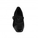 Mary Jane para mujer en gamuza y charol negro con correa elastica tacon 4 - Tallas disponibles:  32, 35, 45