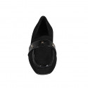 Mocassin à bout carré avec goujons pour femmes en daim et cuir verni noir talon 3 - Pointures disponibles:  32, 33, 34, 35, 43, 44, 45