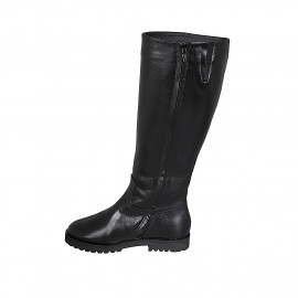 Bottes pour femmes en cuir noir avec fermeture éclair et doublure des pieds en fourrure talon 3 - Pointures disponibles:  32, 35, 42, 43 2