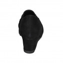 Woman's highfronted shoe with elastics and removable insole in black suede wedge heel 6 - Available sizes:  42, 43