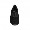 Woman's highfronted shoe with elastics and removable insole in black suede wedge heel 6 - Available sizes:  42, 43