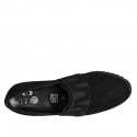Woman's highfronted shoe with elastics and removable insole in black suede wedge heel 6 - Available sizes:  42, 43