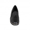 Woman's mocassin with elastic bands, captoe and removable insole in black leather wedge heel 4 - Available sizes:  42, 43