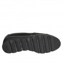 Woman's mocassin with elastic bands, captoe and removable insole in black leather wedge heel 4 - Available sizes:  42, 43