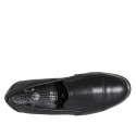 Woman's mocassin with elastic bands, captoe and removable insole in black leather wedge heel 4 - Available sizes:  42, 43