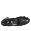 Woman's pump with removable insole, bow and captoe in black leather wedge heel 4 - Available sizes:  42