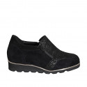Woman's shoe with zippers and removable insole in black suede and printed lamianted suede wedge heel 3 - Available sizes:  32