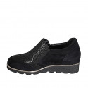 Chaussure avec fermetures èclair et semelle amovible pour femmes en daim et daim imprimé lamé noir talon compensé 3 - Pointures disponibles:  32