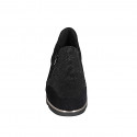 Chaussure avec fermetures èclair et semelle amovible pour femmes en daim et daim imprimé lamé noir talon compensé 3 - Pointures disponibles:  32