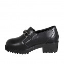 Woman's highfronted shoe with elastics, chain and removable insole in black leather heel 5 - Available sizes:  42, 44