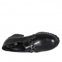 Woman's highfronted shoe with elastics, chain and removable insole in black leather heel 5 - Available sizes:  42, 44