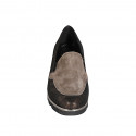 Woman's mocassin with elastic bands and removable insole in beige and brass-colored laminated suede wedge heel 4 - Available sizes:  42, 43, 44