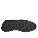 Mocassin pour femmes avec elastiques et semelle amovible en daim beige et lamé laiton talon compensé 4 - Pointures disponibles:  42, 43, 44