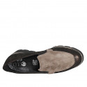 Woman's mocassin with elastic bands and removable insole in beige and brass-colored laminated suede wedge heel 4 - Available sizes:  42, 43, 44
