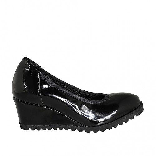 Decolté da donna con plantare estraibile in vernice nera zeppa 5 - Misure disponibili: 31, 32, 43