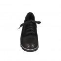 Woman's laced shoe with zipper and removable insole in black and brass-colored laminated suede wedge heel 3 - Available sizes:  43
