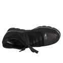 Woman's laced shoe with zipper and removable insole in black and brass-colored laminated suede wedge heel 3 - Available sizes:  43