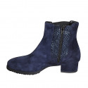 Woman's ankle boot with removable insole, buckle, elastic and zipper in blue suede and laminated suede heel 3 - Available sizes:  32, 42