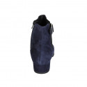 Woman's ankle boot with removable insole, buckle, elastic and zipper in blue suede and laminated suede heel 3 - Available sizes:  32, 42