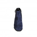 Woman's ankle boot with removable insole, buckle, elastic and zipper in blue suede and laminated suede heel 3 - Available sizes:  32, 42