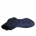 Botines para mujer con plantilla extraible, hebilla, elastico y cremallera en gamuza azul y laminada azul tacon 3 - Tallas disponibles:  32, 42