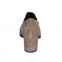 Woman's highfronted shoe with elastic band, zipper and removable insole in taupe suede heel 6 - Available sizes:  43, 45