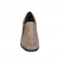 Woman's highfronted shoe with elastic band, zipper and removable insole in taupe suede heel 6 - Available sizes:  43, 45