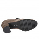 Woman's highfronted shoe with elastic band, zipper and removable insole in taupe suede heel 6 - Available sizes:  43, 45