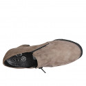 Woman's highfronted shoe with elastic band, zipper and removable insole in taupe suede heel 6 - Available sizes:  43, 45