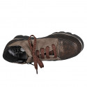Scarpa stringata da donna con cerniera e plantare estraibile in camoscio taupe e laminato ottone zeppa 3 - Misure disponibili: 42, 43, 44, 45