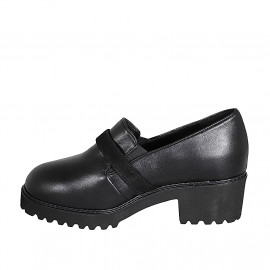 Scarpa accollata da donna con plantare estraibile, elastici e fibbia in pelle e camoscio nero tacco 5 - Misure disponibili: 42, 44 2