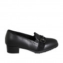 Mocassino da donna con elastici, accessorio e plantare estraibile in pelle e camoscio nero tacco 3 - Misure disponibili: 32, 42