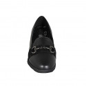 Mocassino da donna con elastici, accessorio e plantare estraibile in pelle e camoscio nero tacco 3 - Misure disponibili: 32, 42