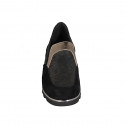 Woman's mocassin with elastic bands and removable insole in black and brass-colored laminated suede wedge heel 3 - Available sizes:  32