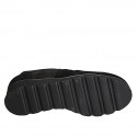 Woman's mocassin with elastic bands and removable insole in black and brass-colored laminated suede wedge heel 3 - Available sizes:  32