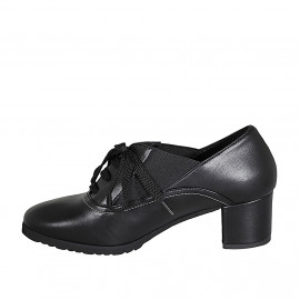 Woman's laced Oxford shoe in black leather with elastic bands and removable insole heel 5 - Available sizes:  31, 42, 43 2