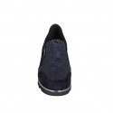 Chaussure avec fermetures èclair et semelle amovible pour femmes en daim et daim imprimé lamé bleu talon compensé 3 - Pointures disponibles:  42