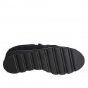 Chaussure avec fermetures èclair et semelle amovible pour femmes en daim et daim imprimé lamé bleu talon compensé 3 - Pointures disponibles:  42