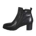 Woman's ankle boot in black leather with zippers and removable insole heel 6 - Available sizes:  45