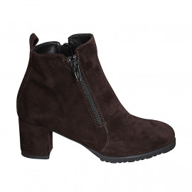 Woman's ankle boot with removable insole and zippers in brown suede heel 6 - Available sizes:  32, 43, 44, 45