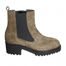 Stivaletto da donna con plantare estraibile, cerniera ed elastico in camoscio verde tacco 5 - Misure disponibili: 43, 45