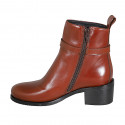 Botines con hebilla y cremallera para mujer en piel cognac tacon 5 - Tallas disponibles:  33, 42, 43, 44