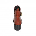 Botines con hebilla y cremallera para mujer en piel cognac tacon 5 - Tallas disponibles:  33, 42, 43, 44