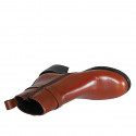Botines con hebilla y cremallera para mujer en piel cognac tacon 5 - Tallas disponibles:  33, 42, 43, 44