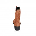 Bottines texanes pour femmes avec fermeture éclair en daim cognac talon 4 - Pointures disponibles:  32, 35, 43, 46