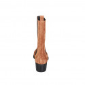 Woman's high Texan ankle boot in cognac brown suede with elastic bands heel 4 - Available sizes:  32, 33, 34, 42, 43, 46, 47