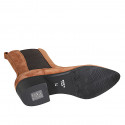 Woman's high Texan ankle boot in cognac brown suede with elastic bands heel 4 - Available sizes:  32, 33, 34, 42, 43, 46, 47